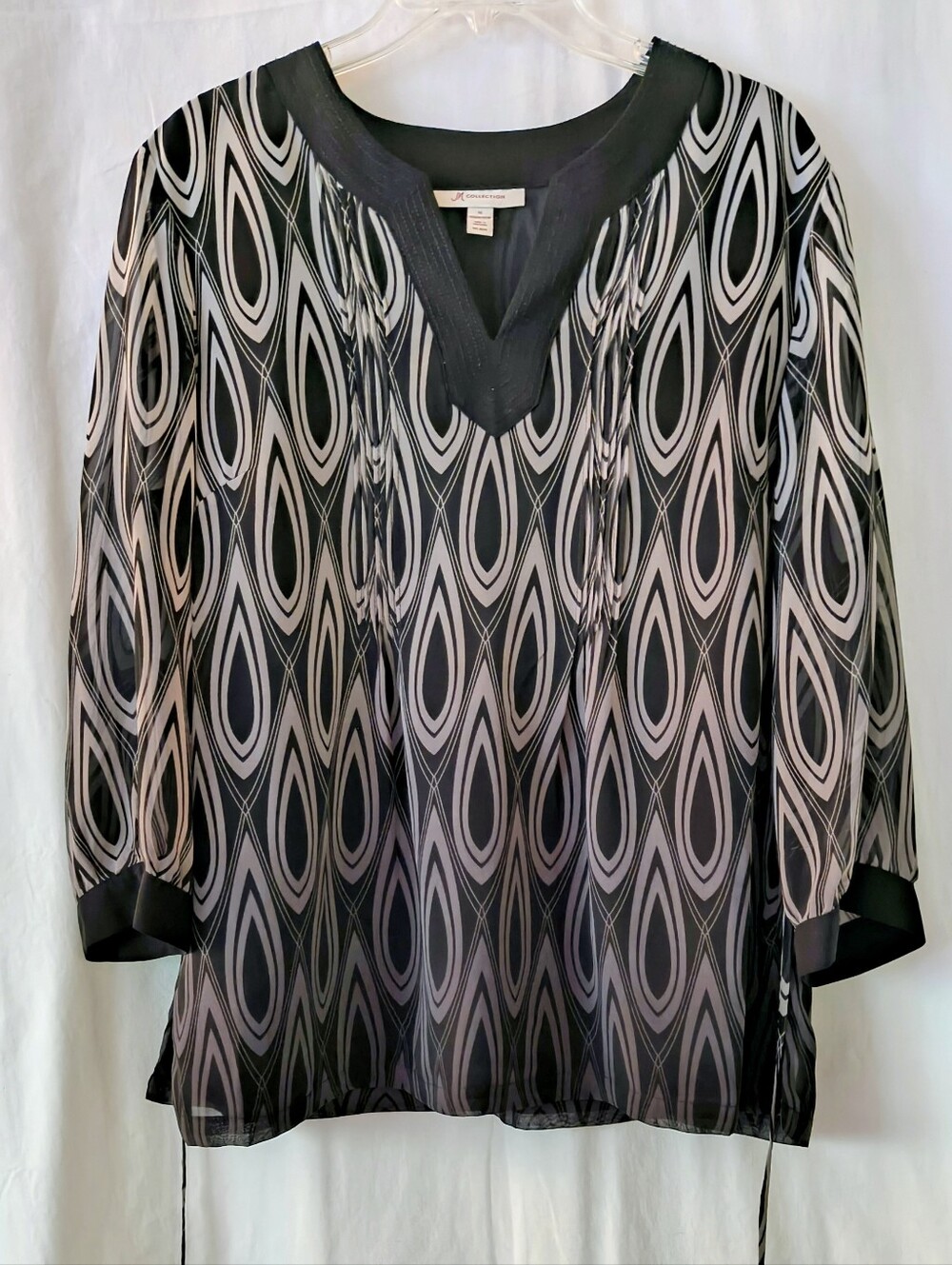 WORTHINGTON Black & Taupe Geometric Sheer Blouse